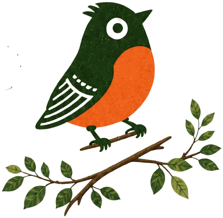 Sunbird on a branch — the Vinya Garden block-print emblem