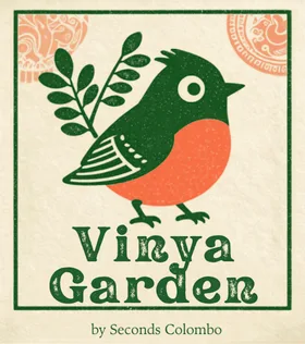 Vinya Garden logo — a green-and-orange sunbird in a botanical badge