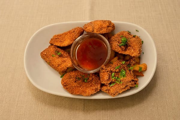 Crispy popcorn chicken with homemade fries, Colombo delivery, Vinya Garden