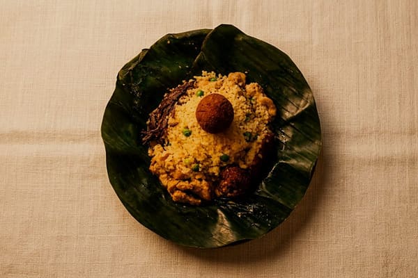 Sri Lankan lamprais baked in banana leaf, delivered in Colombo by Vinya Garden